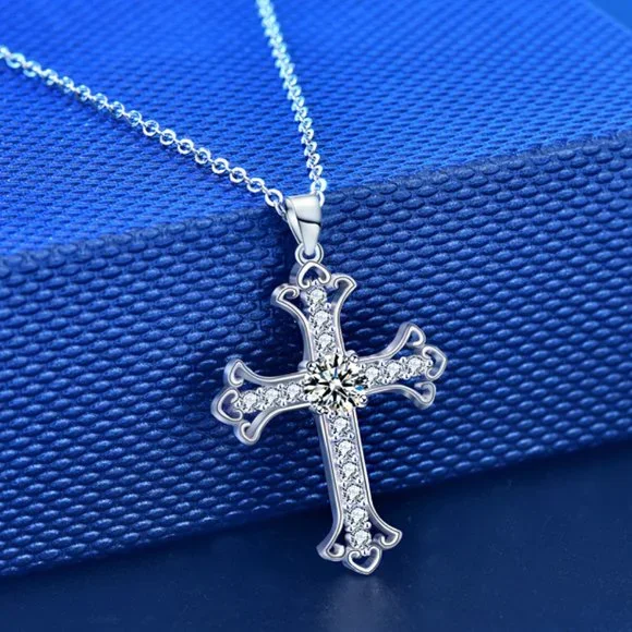 Certified 1ct. t.w. Moissanite Diamond Cross Pendant Necklace NEW - Picture 1 of 11